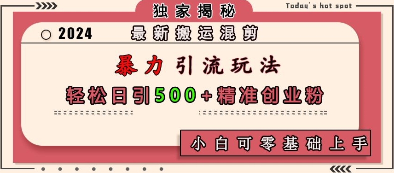 最新搬运混剪暴力引流玩法，轻松日引500+精准创业粉，小白可零基础上手-我的网站