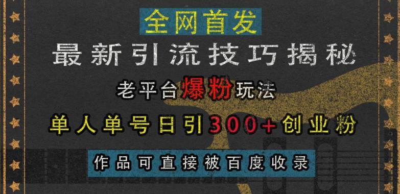 最新引流技巧揭秘，老平台爆粉玩法，单人单号日引300+创业粉，作品可直接被百度收录-我的网站