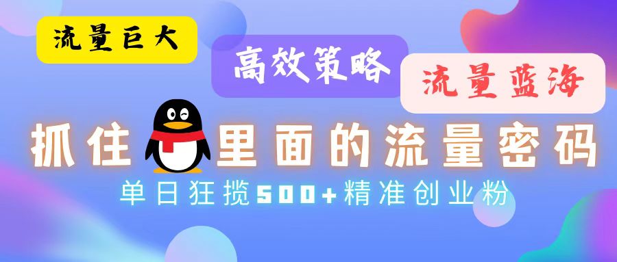 流量蓝海，抓住QQ里面的流量密码！高效策略，单日狂揽500+精准创业粉-我的网站