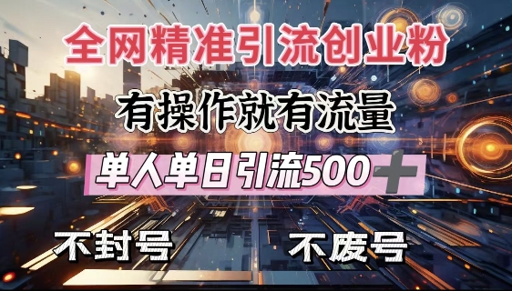 全网独家引流创业粉，有操作就有流量，单人单日引流500+，不封号、不费号-我的网站