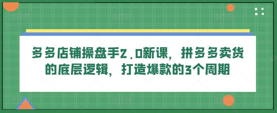 多多店铺操盘手2.0新课，拼多多卖货的底层逻辑，打造爆款的3个周期-我的网站