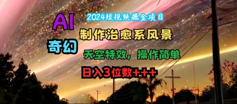 2024短视频掘金项目，AI制作治愈系风景，奇幻天空特效，操作简单，日入3位数【揭秘】-我的网站